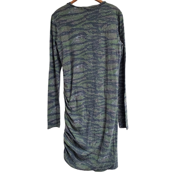 Pam & Gela Zip Camo Print Mini Dress Long Sleeve Green Ruched Distressed L - Picture 3 of 13